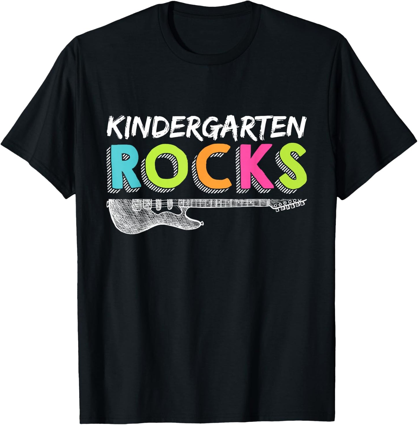 Kindergarten Rocks With Guitar Back To School Teacher T-Shirt - T-Shirt | Black