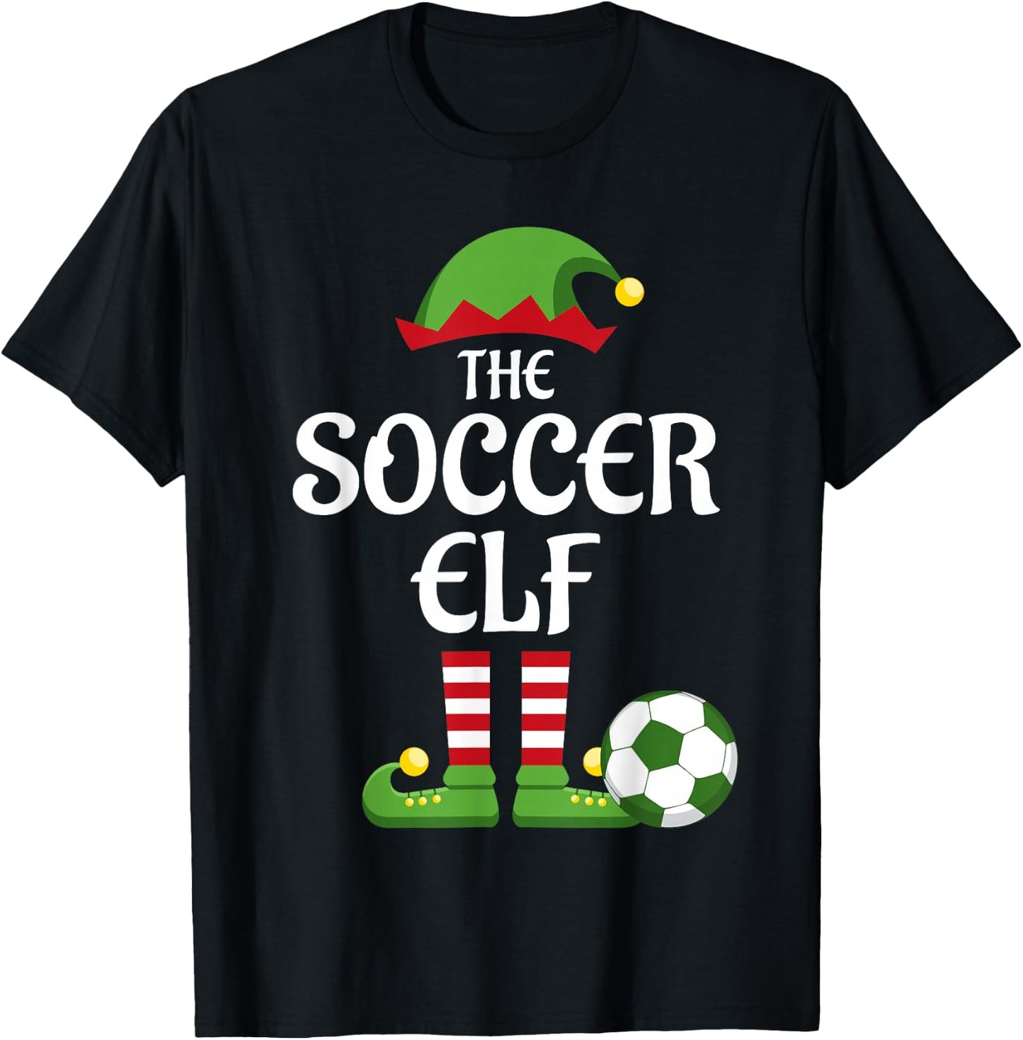 Soccer Elf Family Matching Group Christmas Sporty T-Shirt - T-Shirt | Black