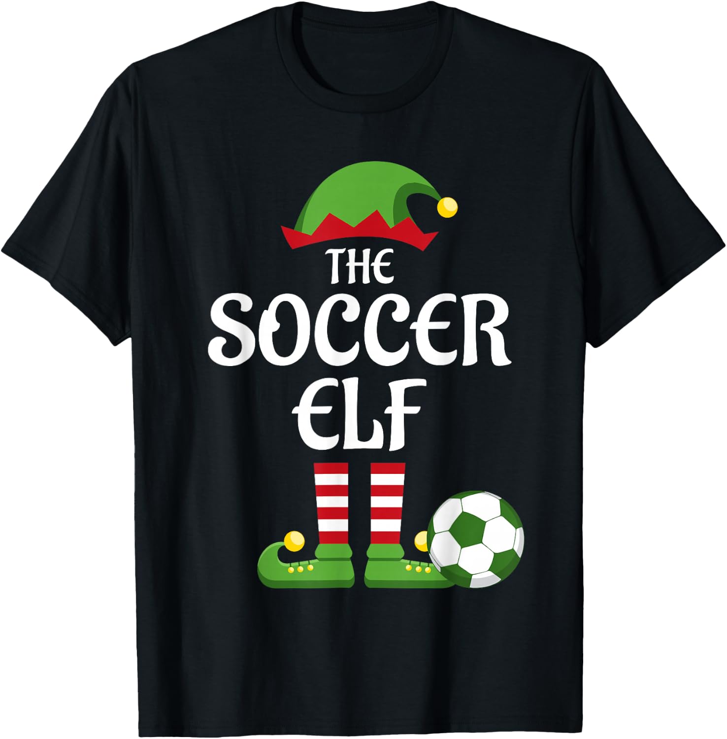 Soccer Elf Family Matching Group Christmas Sporty T-Shirt - T-Shirt | Black