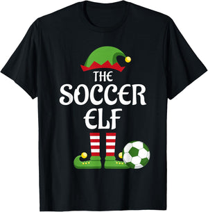 Soccer Elf Family Matching Group Christmas Sporty T-Shirt - T-Shirt | Black