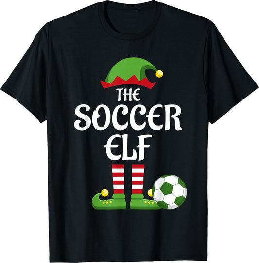 Soccer Elf Family Matching Group Christmas Sporty T-Shirt - T-Shirt | Black