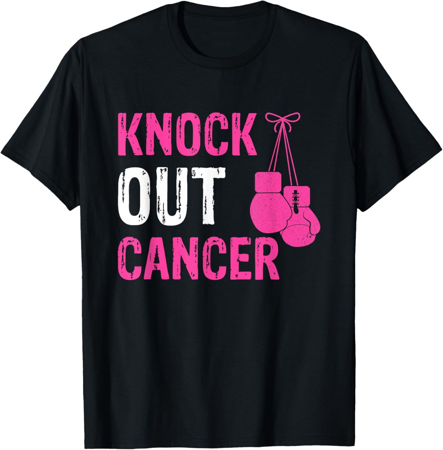 Knock Out Boxing Fight Pink Ribbon Breast Cancer Awareness T-Shirt - T-Shirt | Black