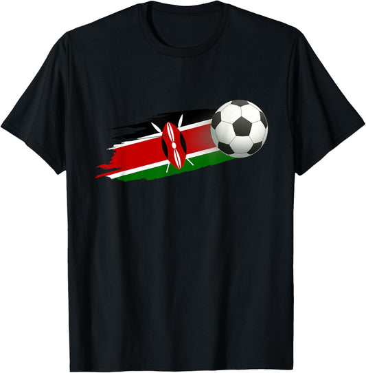 Kenya Soccer Ball Kenya Flag Jersey - Kenyan Football Fan T-Shirt - T-Shirt | Black