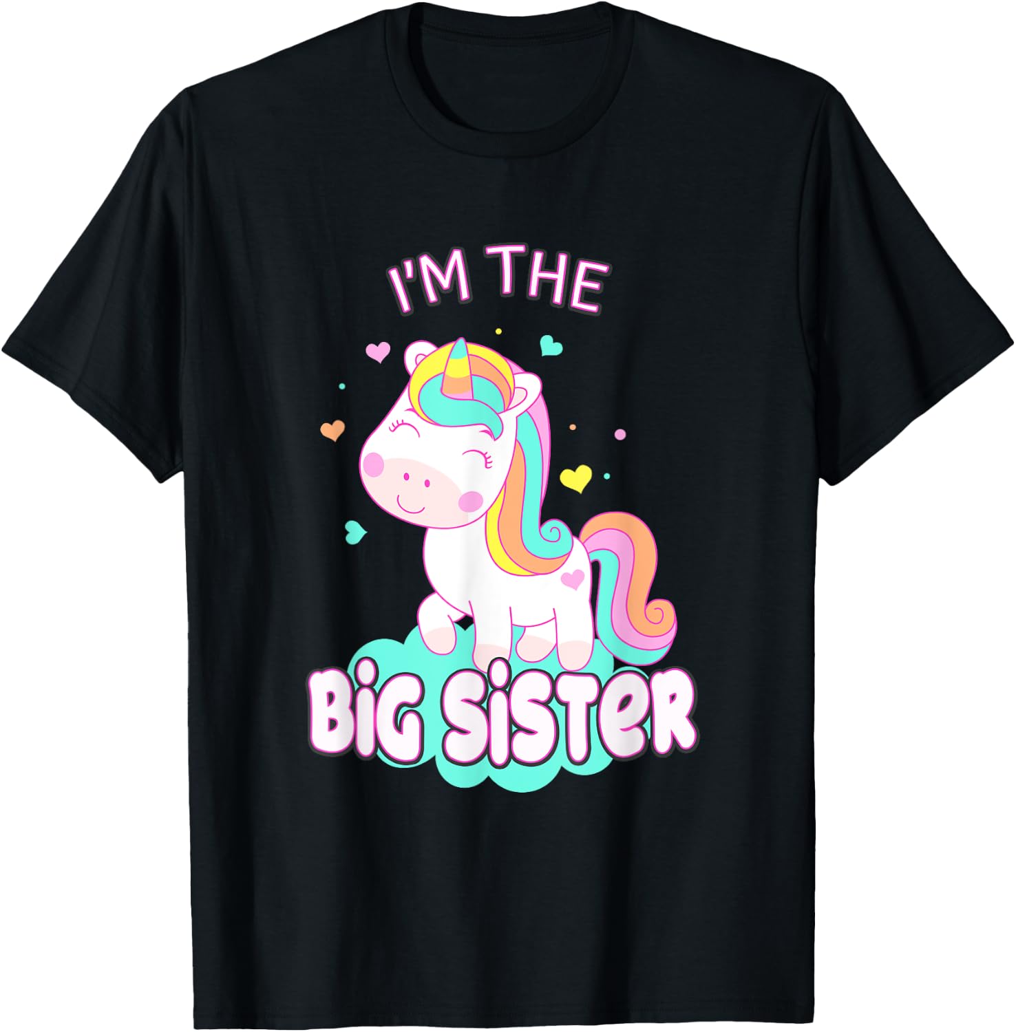 I Am The Big Sister Cute Unicorn Siblings Girls Family T-Shirt - T-Shirt | Black