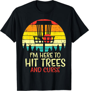 Hit Trees And Curse Sunset Retro Disc Golf Frisbee Golfer T-Shirt - T-Shirt | Black