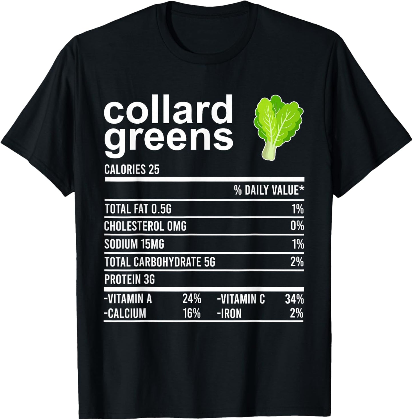 Funny Thanksgiving Food Shirt, Collard Greens Nutrition Fact T-Shirt - T-Shirt | Black