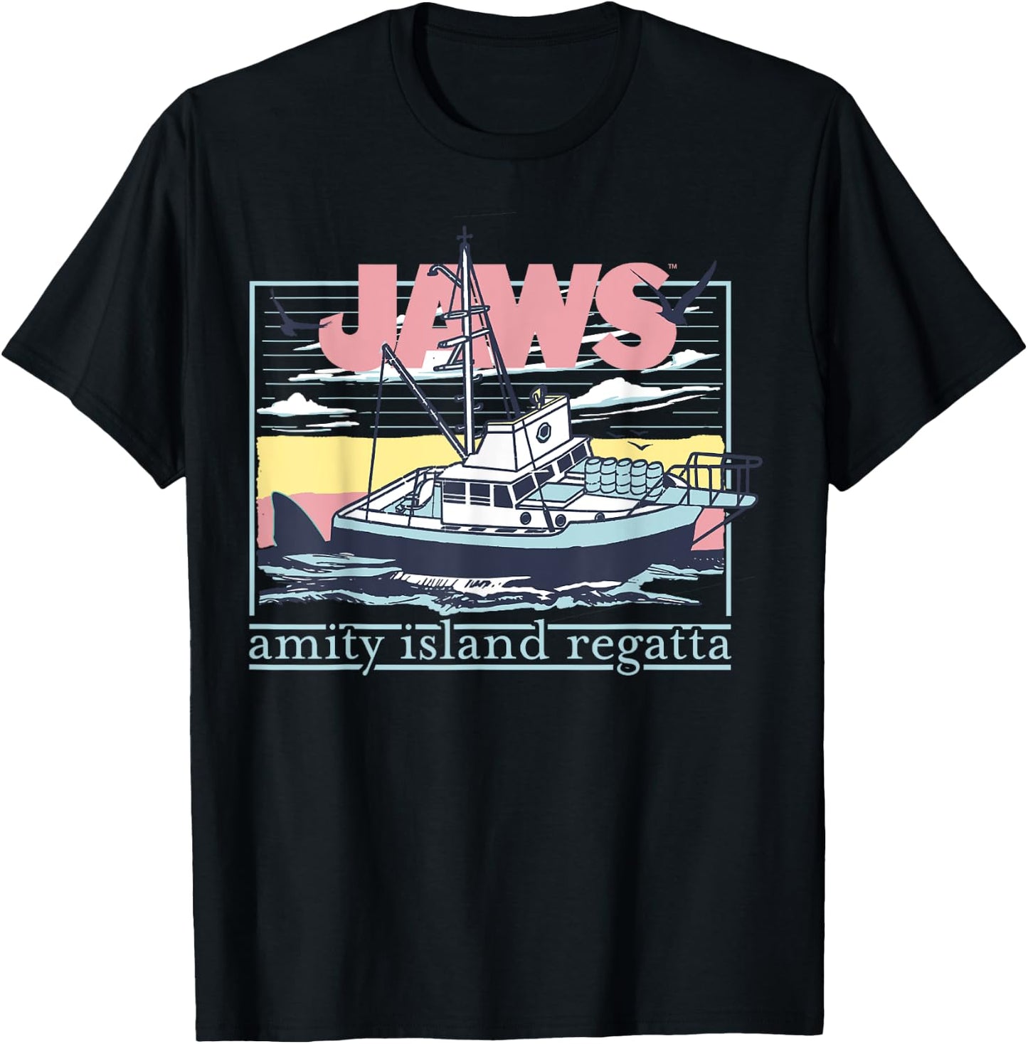 Jaws Amity Retro Island Regatta Fishing Boat Poster T-Shirt - T-Shirt | Black