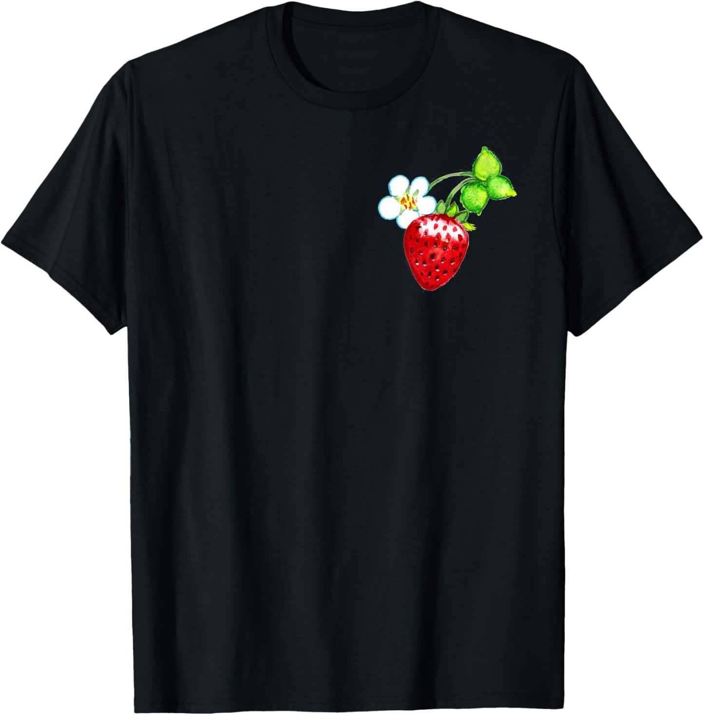 Retro Strawberries Pattern Berry Pocket | Vintage Strawberry T-Shirt - T-Shirt | Black
