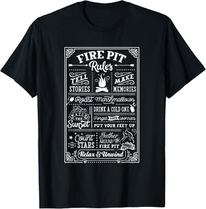 Camping, Outdoors Fire Pit Rules Party Apparel T-Shirt - T-Shirt | Black