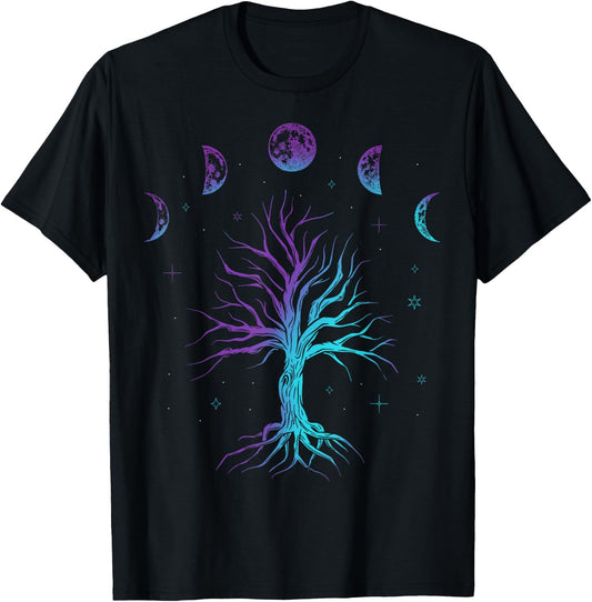 Moon Phases Tree of Life - Viking Pagan Wicca T-Shirt - T-Shirt | Black