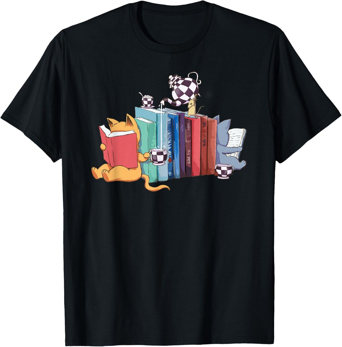 Kawaii Cat Book Ends Library Decor Librarian Gifts Design T-Shirt - T-Shirt | Black
