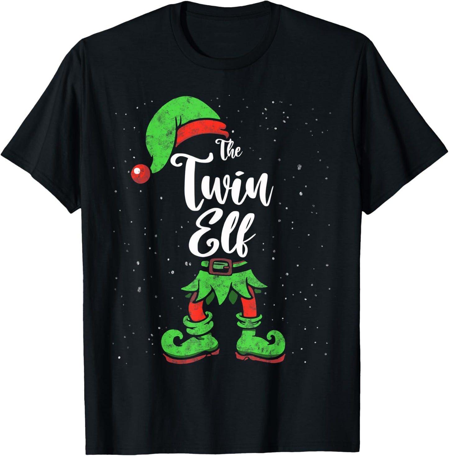Twin Elf Matching Family Christmas Pajama Costume T-Shirt - T-Shirt | Black
