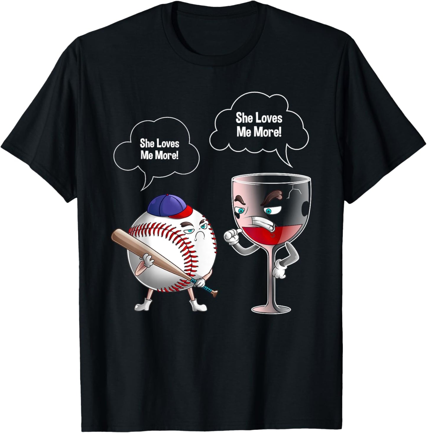Cool She Loves Me Baseball And Wine Funny Drink Player Gift T-Shirt - T-Shirt | Black