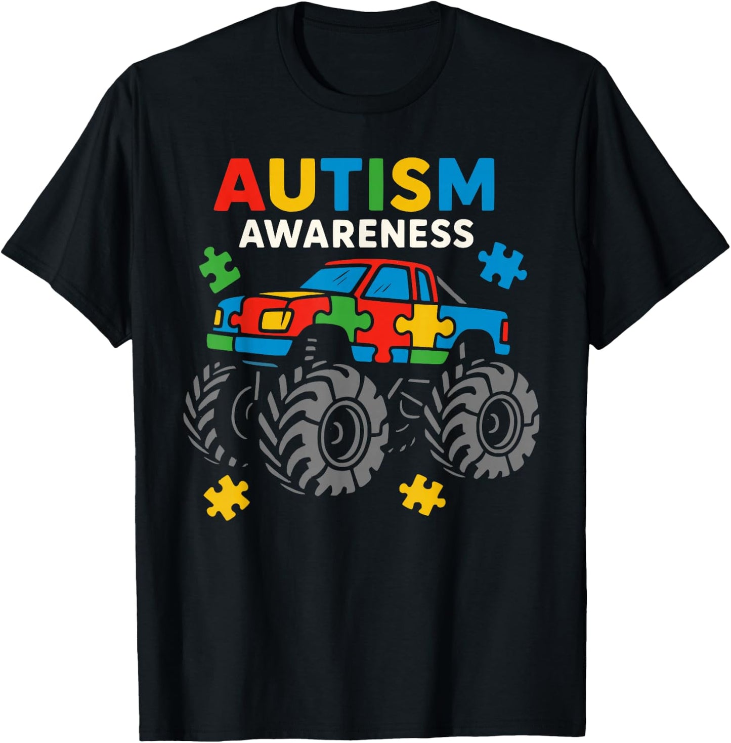 Truck Puzzles for Kids Autism Awareness Toddler Boy Youth T-Shirt - T-Shirt | Black