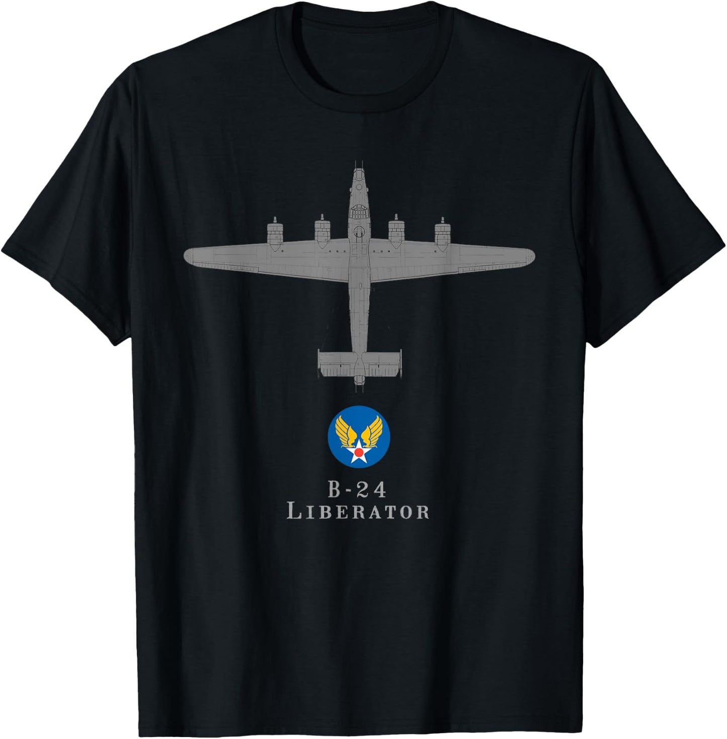 B-24 Liberator Tech Drawing WWII Bomber Airplane T-Shirt - T-Shirt | Black