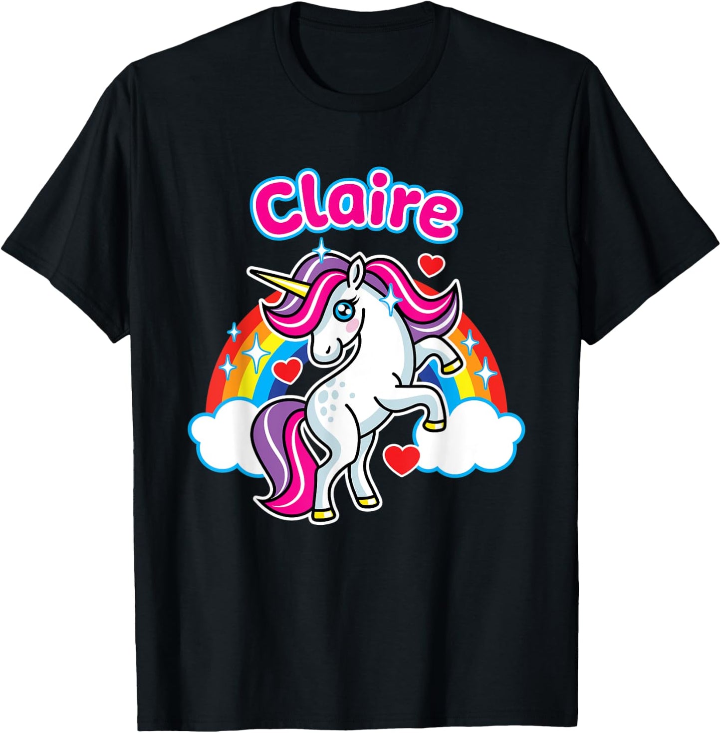 Claire Custom Girls Name Personalized Design Unicorn Party T-Shirt - T-Shirt | Black