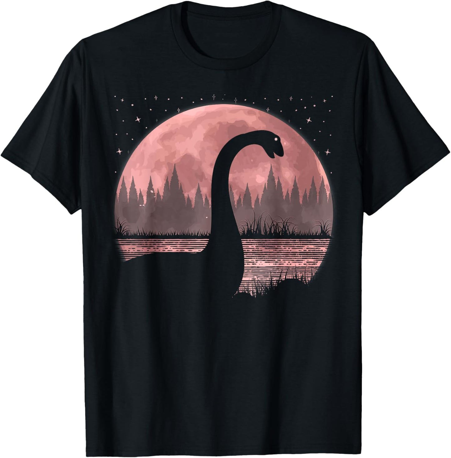 Nessie Loch Ness Monster Graphic Full Moon Loch Ness T-Shirt - T-Shirt | Black