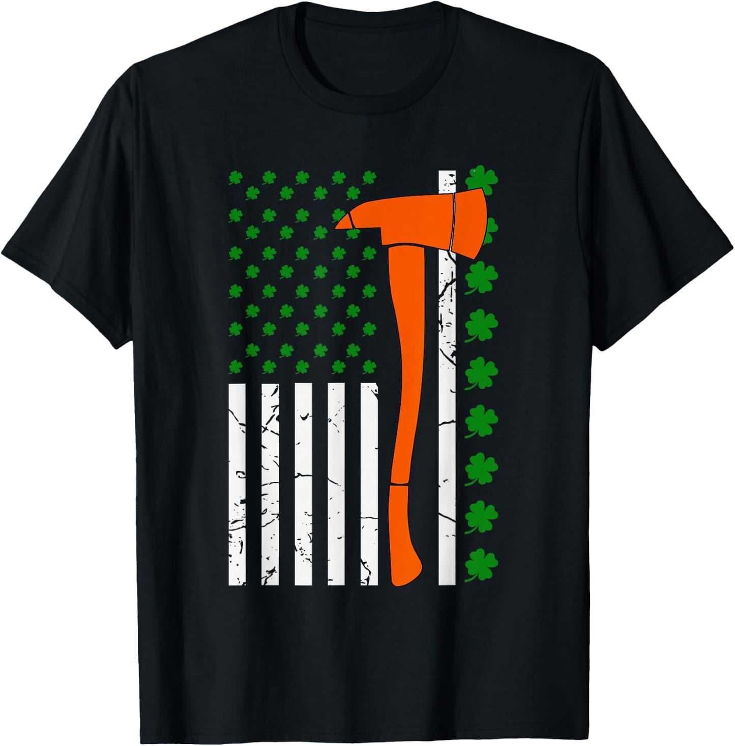Firefighter St Patrick Day 2022 Shirt Irish American Flag T-Shirt - T-Shirt | Black