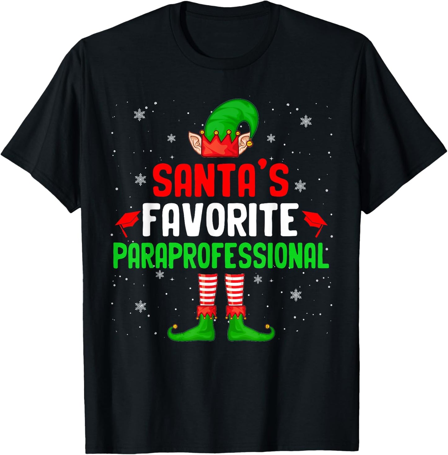Santa's Favorite Paraprofessional Christmas Elf Family T-Shirt - T-Shirt | Black