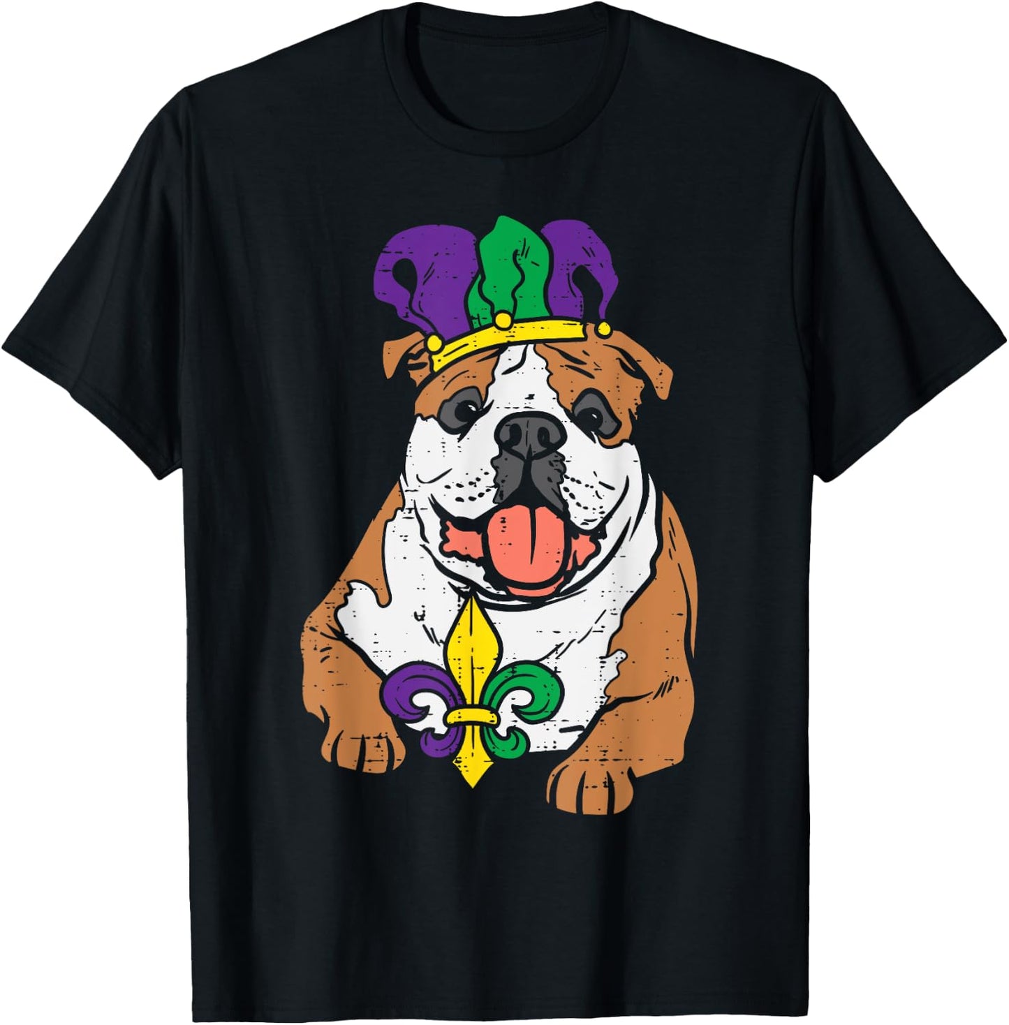 Jester English Bulldog Mardi Gras Funny Dog Men Women Kids T-Shirt - T-Shirt | Black