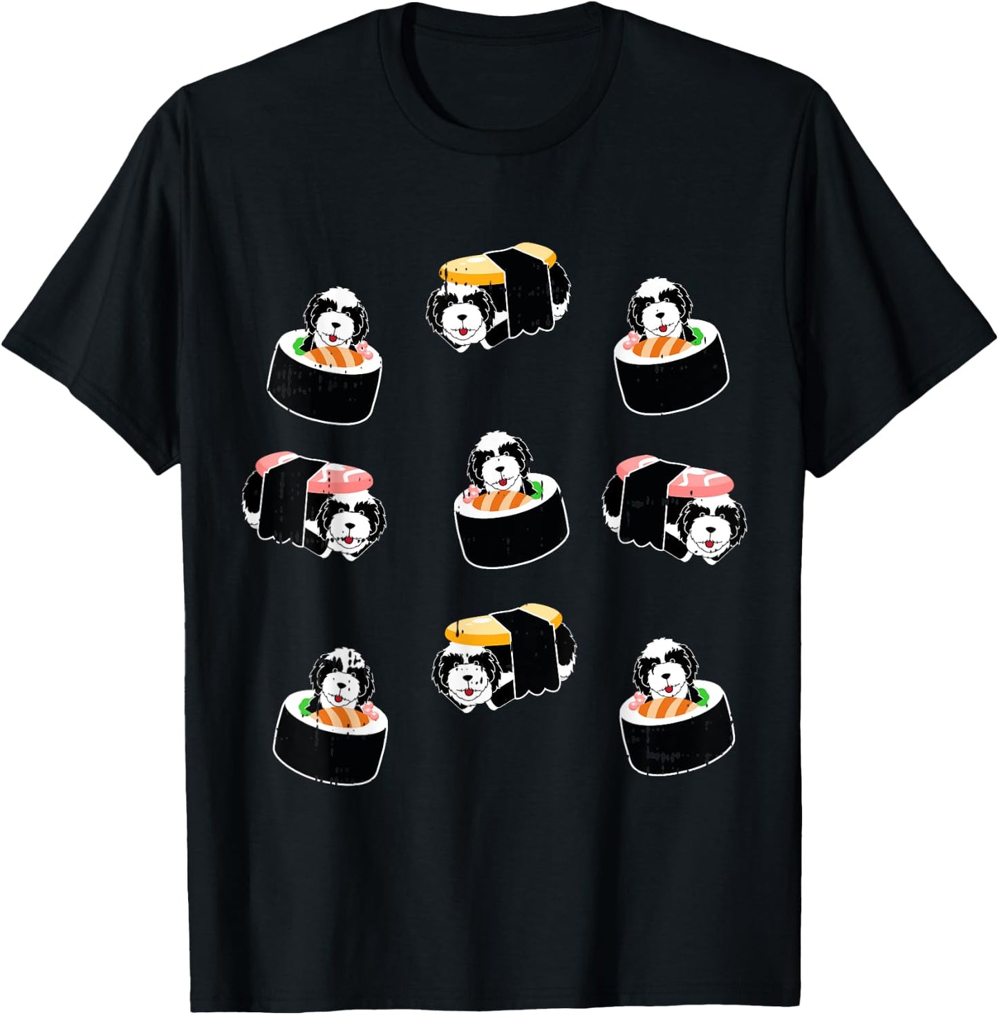 Sheepadoodle Sushi Puppy Cute Japanese Food Dog Lover Gift T-Shirt - T-Shirt | Black