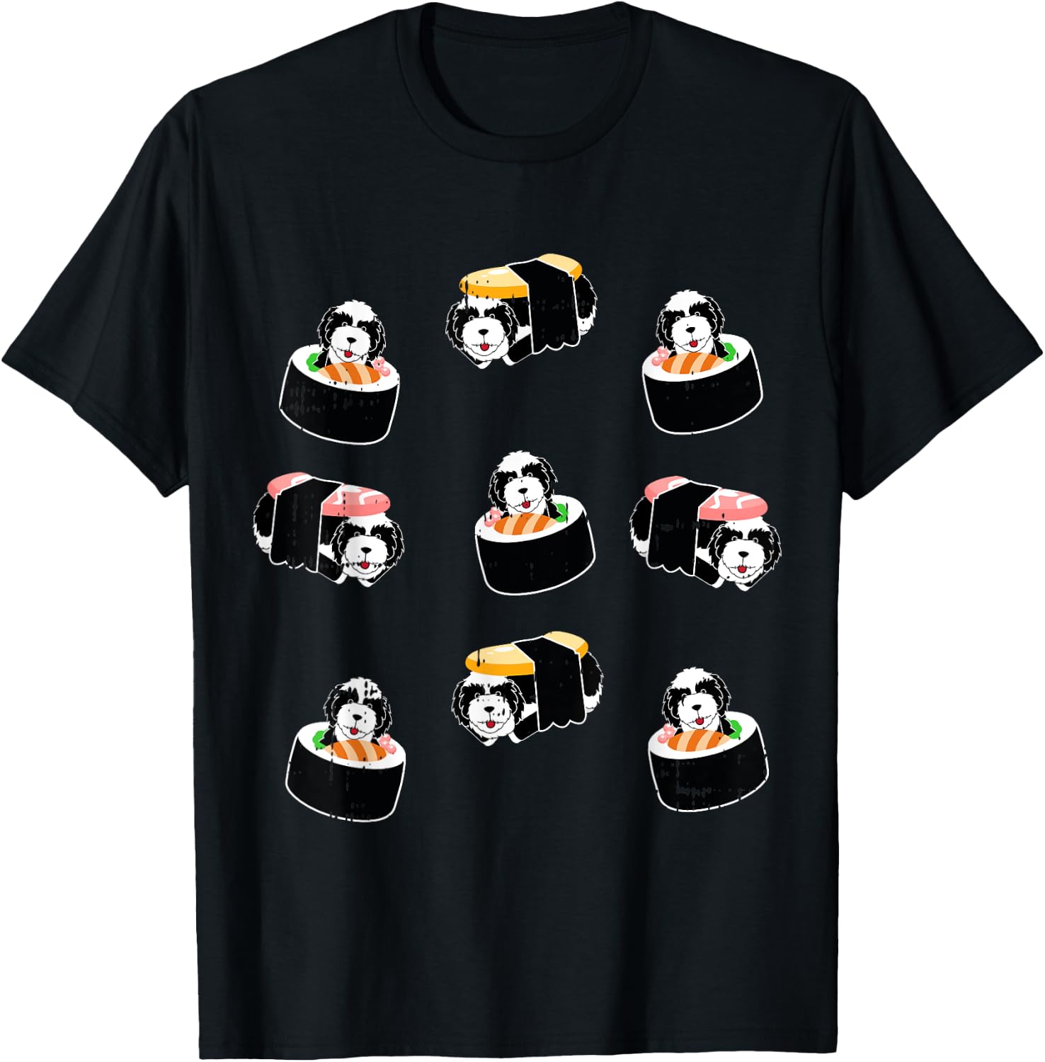 Sheepadoodle Sushi Puppy Cute Japanese Food Dog Lover Gift T-Shirt - T-Shirt | Black