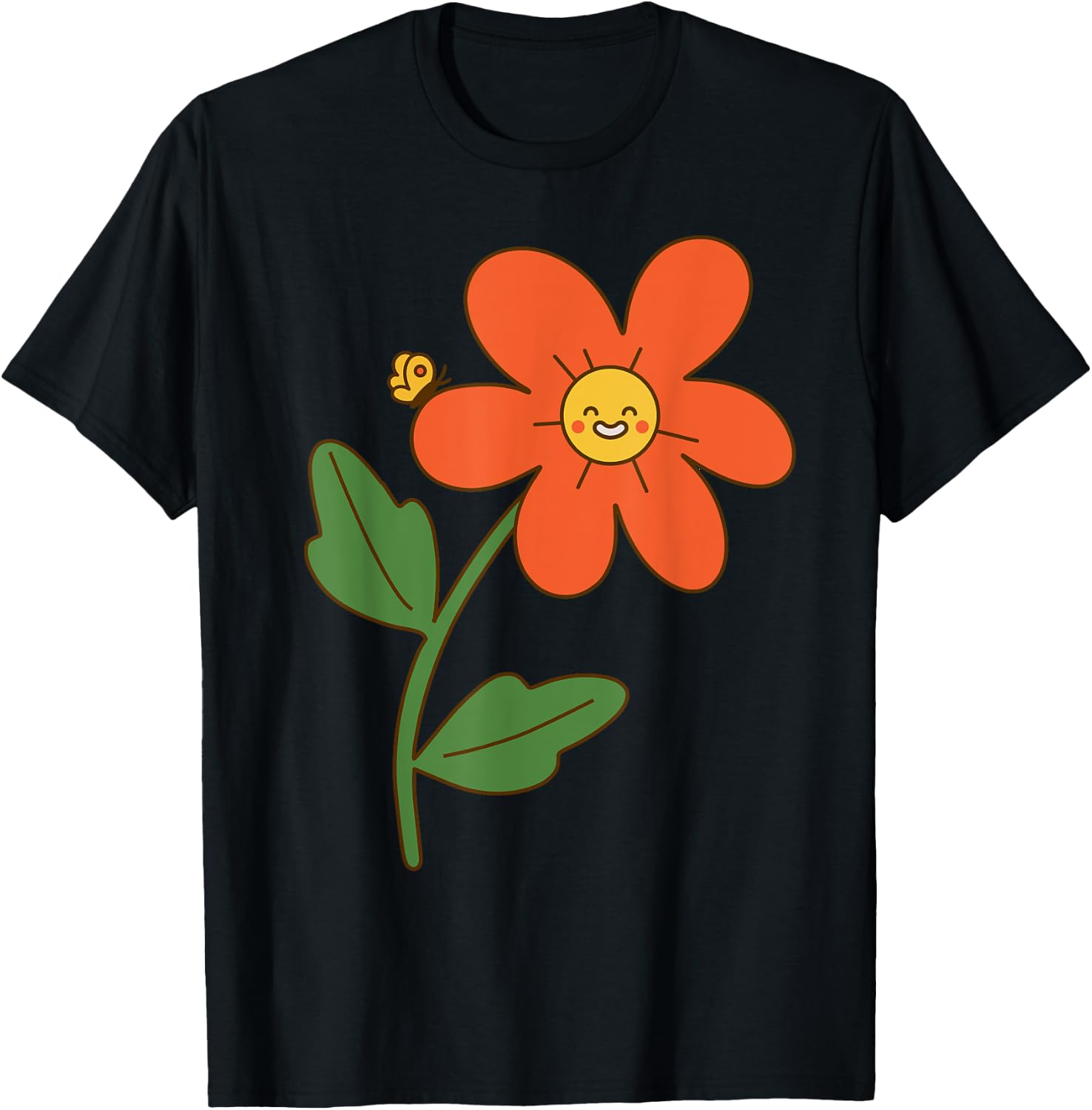 Smiling Flower Retro Vintage 70s Graphic Happy Kawaii Face T-Shirt - T-Shirt | Black