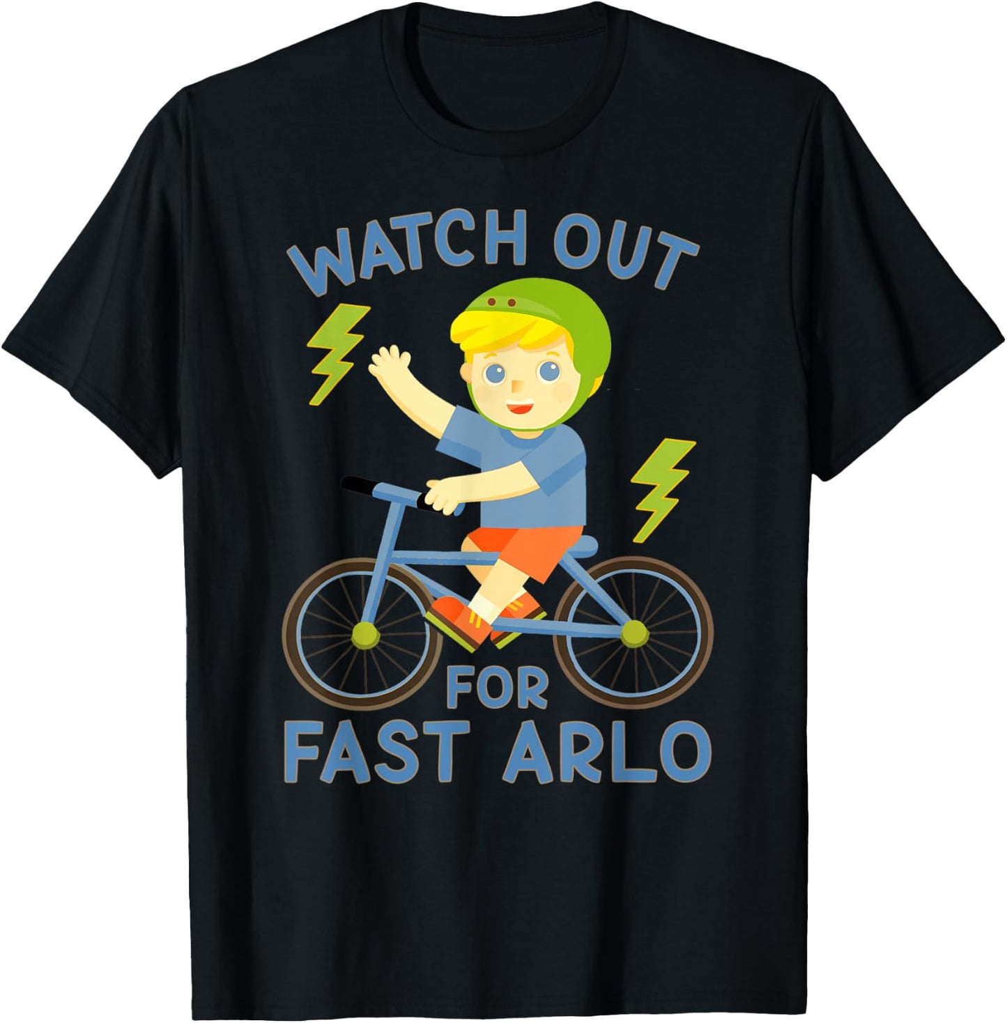 Watch Out for Fast Arlo Boy on Bike Bicycle T-Shirt - T-Shirt | Black