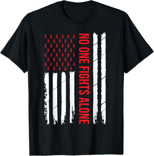 HIV Awareness Red Ribbon Men Women AIDS Fight USA Flag T-Shirt - T-Shirt | Black