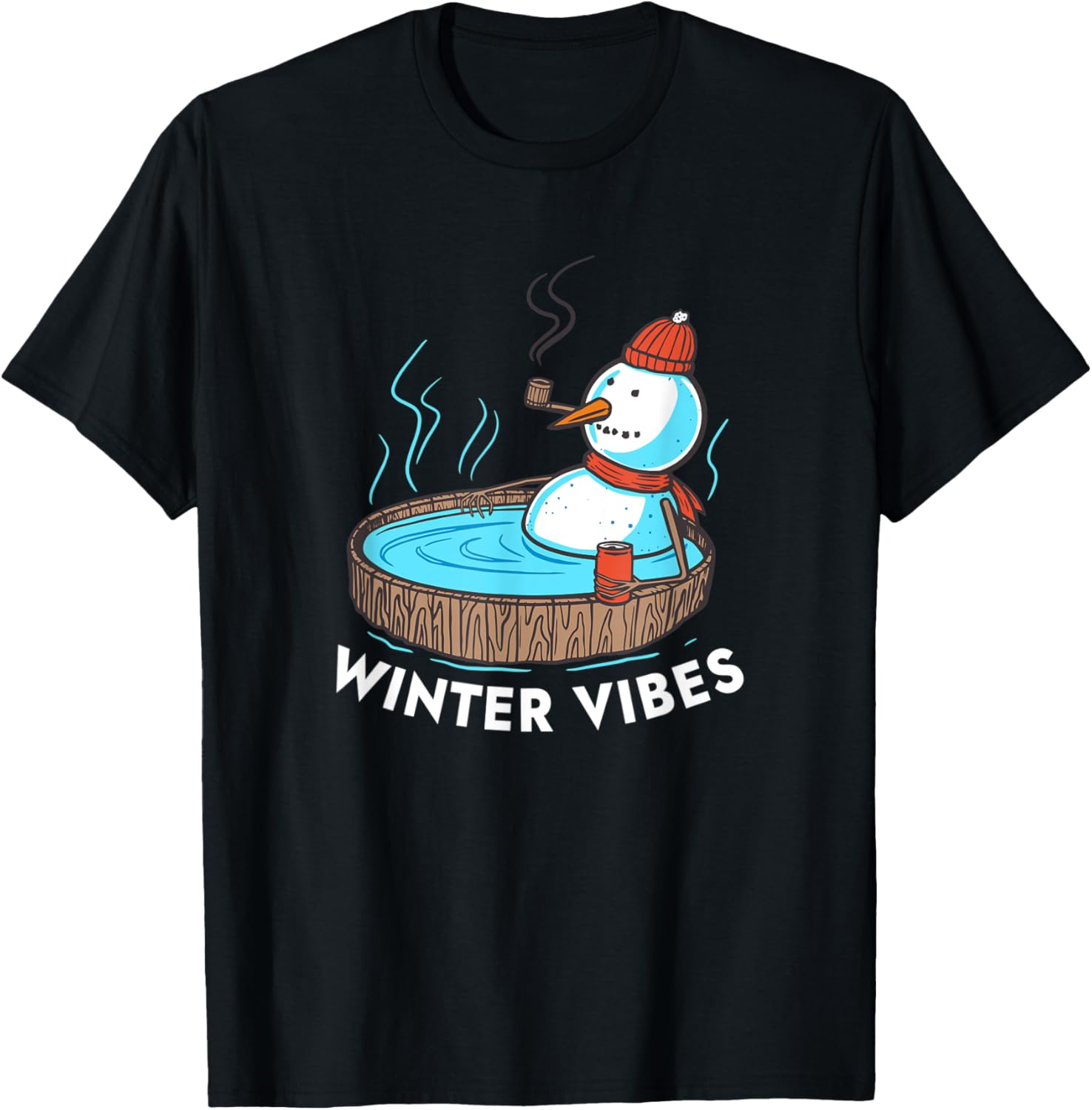 Winter Vibes - Beer Drinking Snowman in Hot Tub T-Shirt - T-Shirt | Black