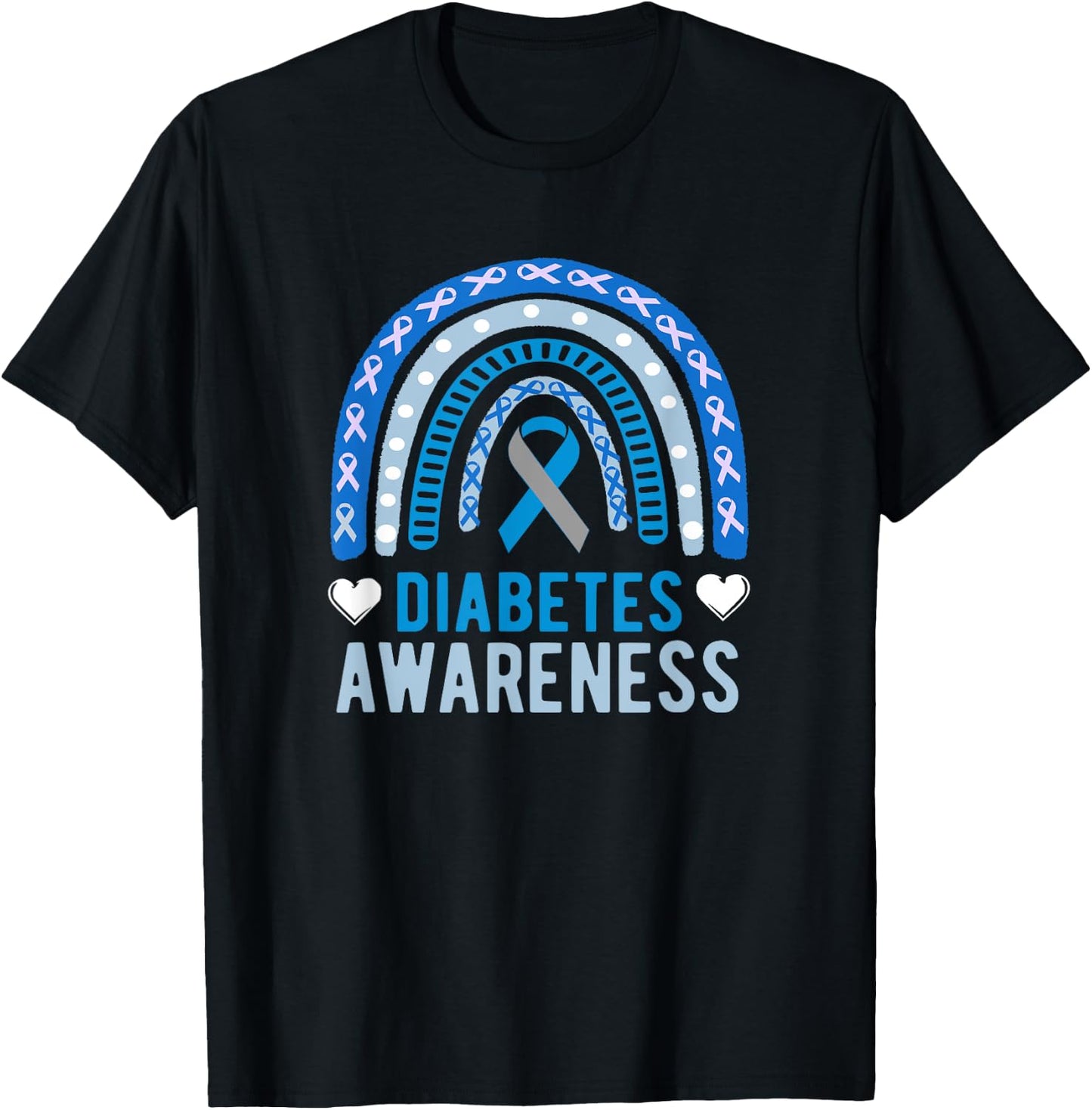 National Diabetes Awareness Month blue ribbon Rainbow T-Shirt - T-Shirt | Black