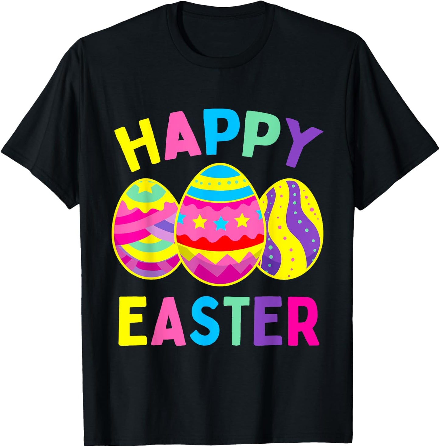 Happy Easter Day, Cute Colorful Egg Hunting Women Boys Girls T-Shirt - T-Shirt | Black