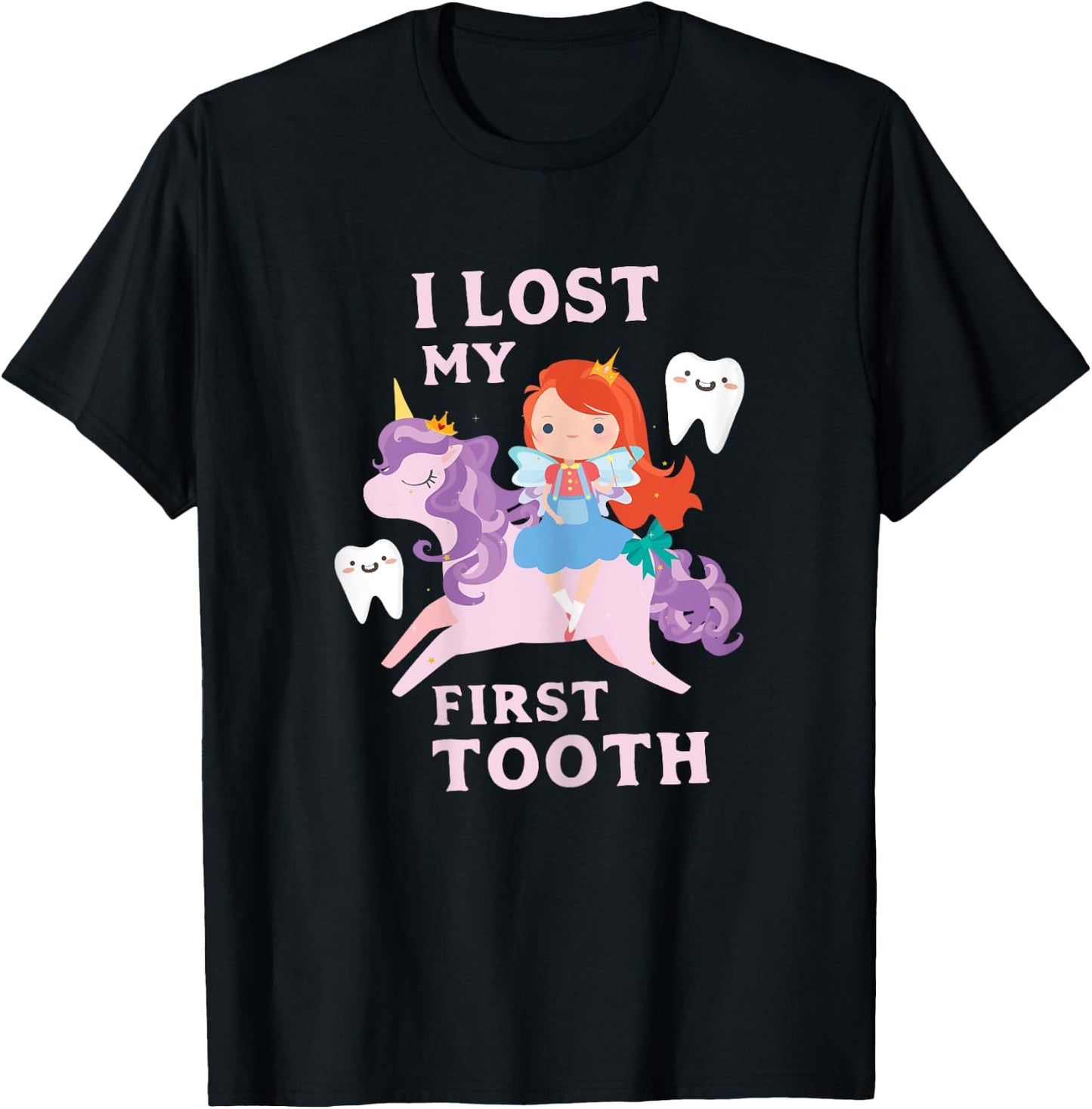 I Lost My First Tooth Shirt Baby Teeth Out Fairy Unicorn T-Shirt - T-Shirt | Black
