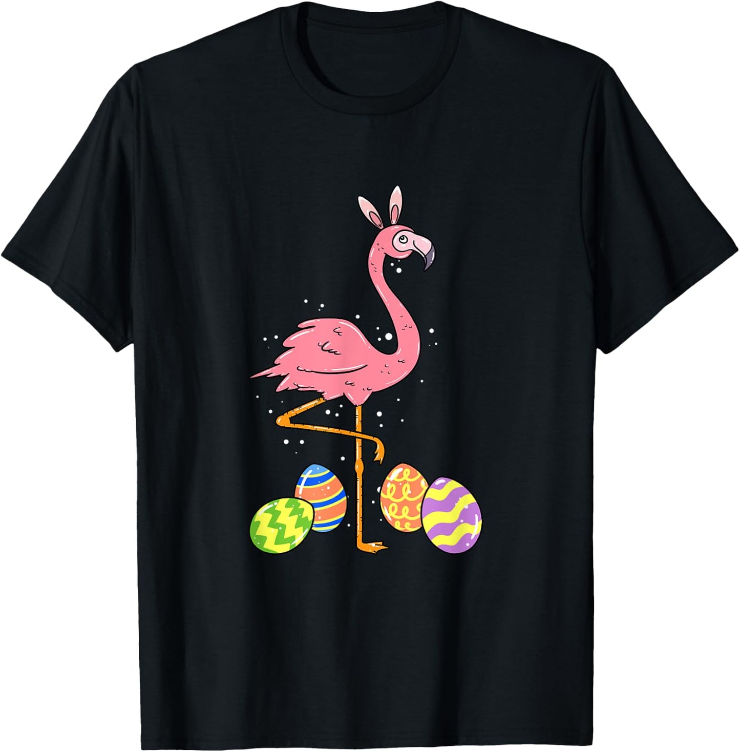 Easter Flamingo Easter Bunny Egg Basket Funny Easter T-Shirt - T-Shirt | Black