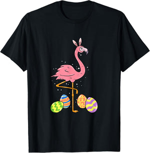 Easter Flamingo Easter Bunny Egg Basket Funny Easter T-Shirt - T-Shirt | Black