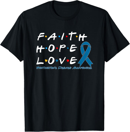 Faith Hope Love Huntington's Disease Awareness T-Shirt - T-Shirt | Black