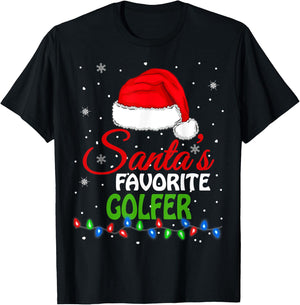 Santa's Favorite Golfer Santa Hat Lights. Funny Christmas T-Shirt - T-Shirt | Black