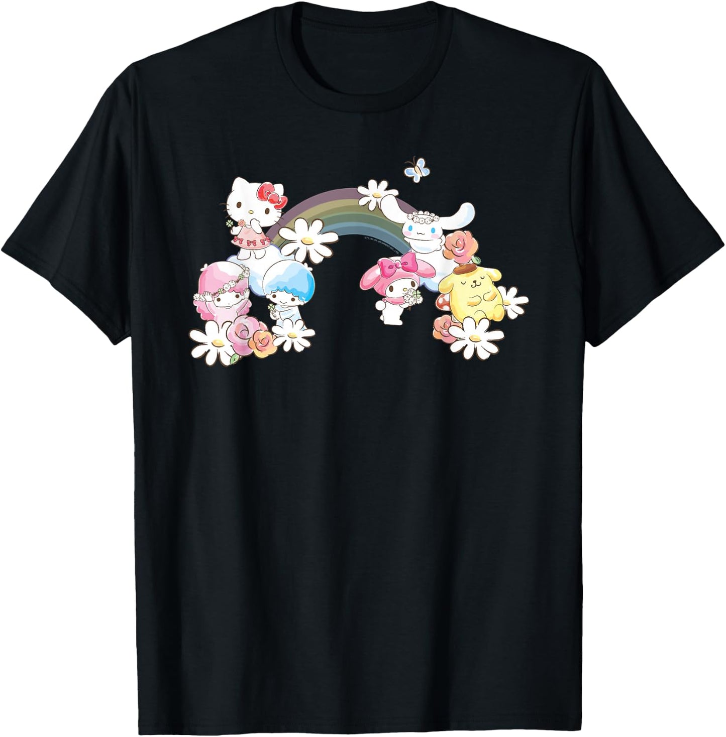 Sanrio Spring Hello Kitty Little Twin Stars My Melody Purin T-Shirt - T-Shirt | Black