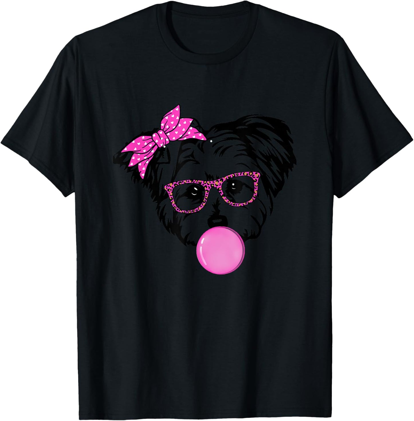 Morkie dog Mom with bubble gum bandana glasses T-Shirt - T-Shirt | Black
