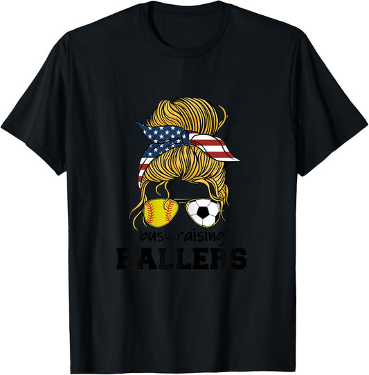 Softball and Soccer Mom Busy Raising Ballers Women T-Shirt - T-Shirt | Black