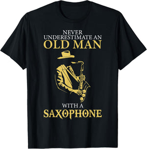 Sax Player Never Underestimate An Old Man With A Saxophone T-Shirt - T-Shirt | Black