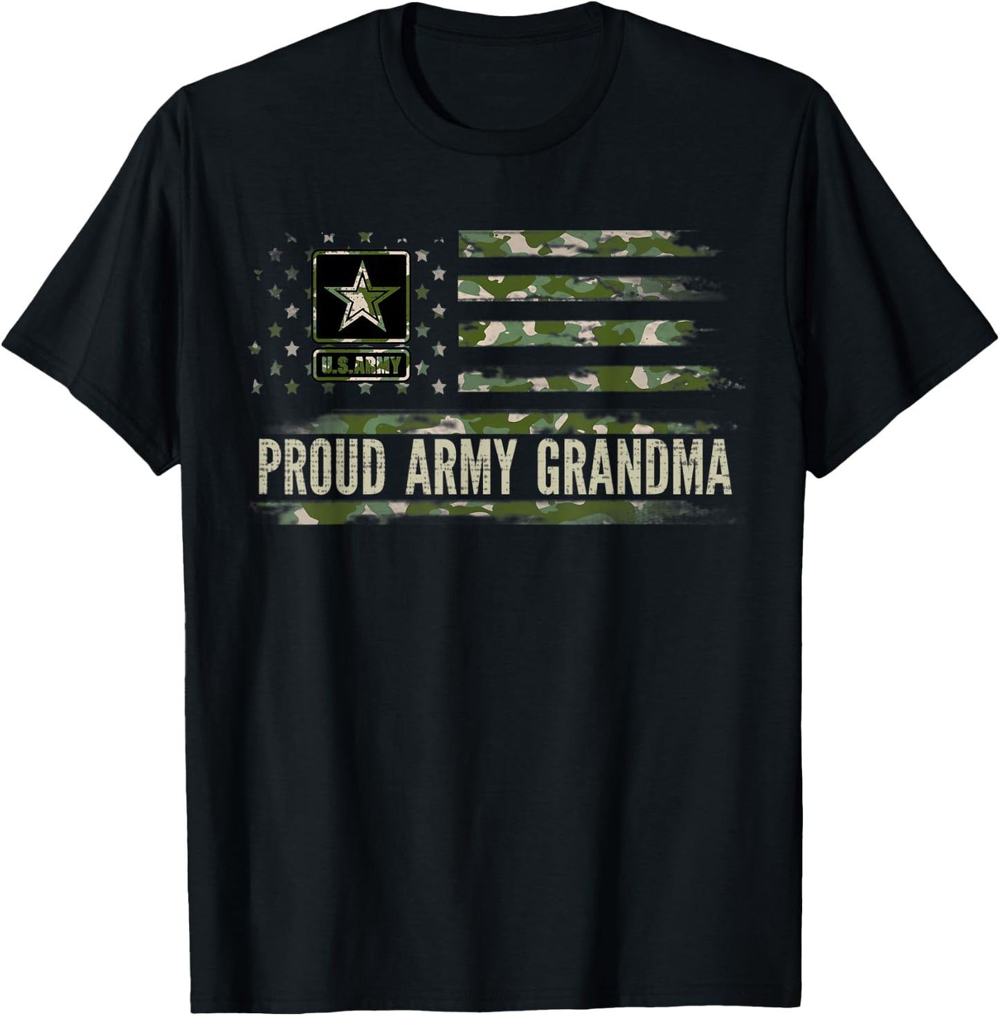 Vintage Proud Army Grandma Camo American Flag Veteran Gift T-Shirt - T-Shirt | Black