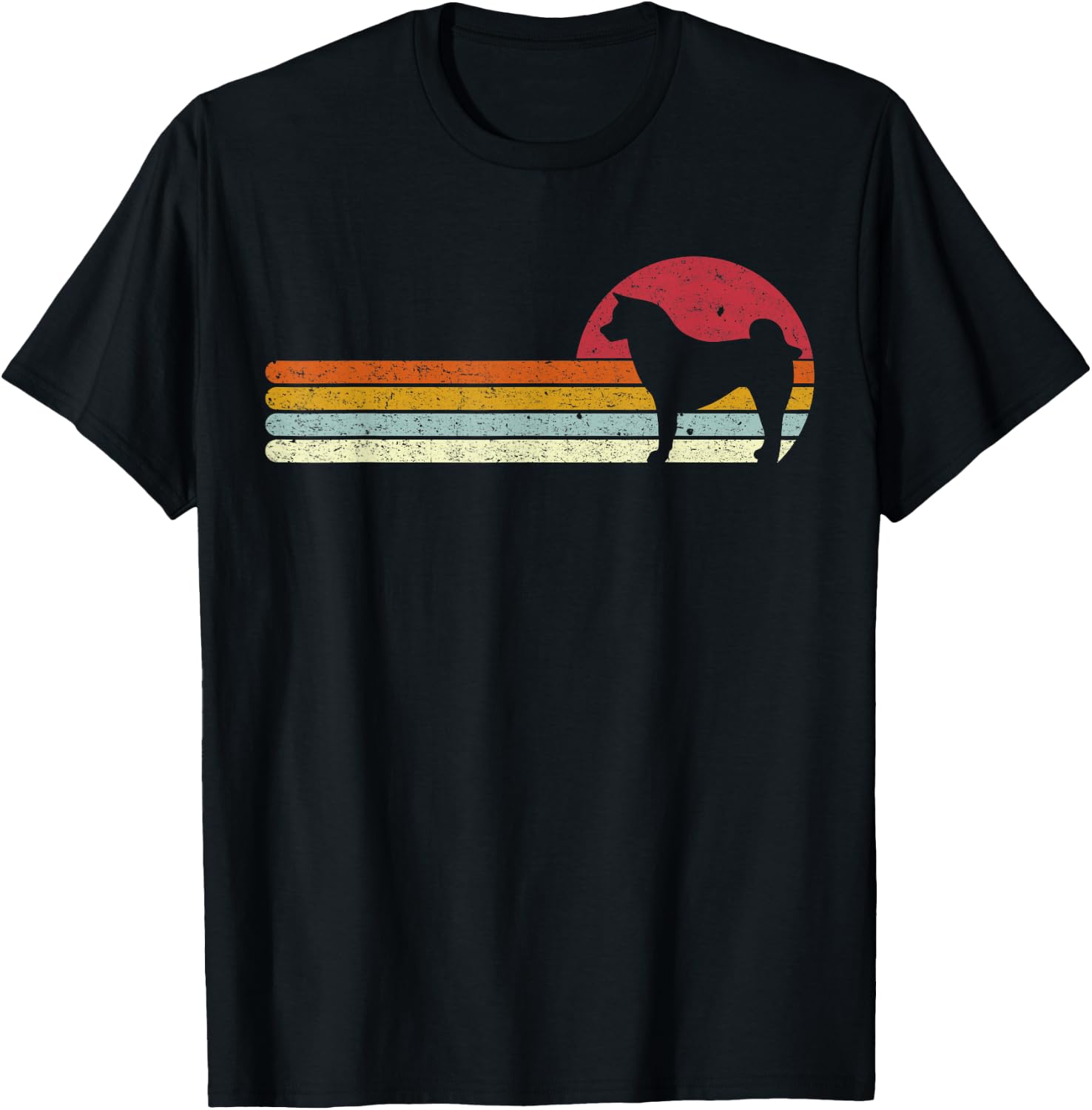 Sunset Akita Distressed Japanese Dog Owner T-Shirt - T-Shirt | Black