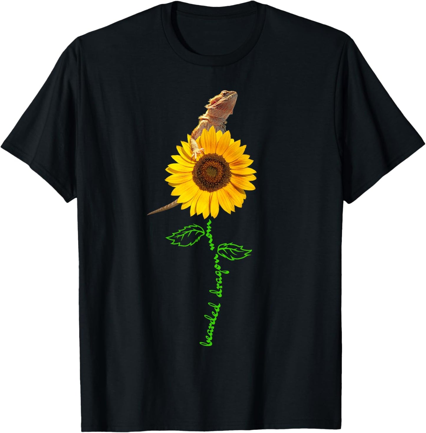 Bearded Dragon Mom Sunflower Pogona Beardie Pet Lovers Owner T-Shirt - T-Shirt | Black