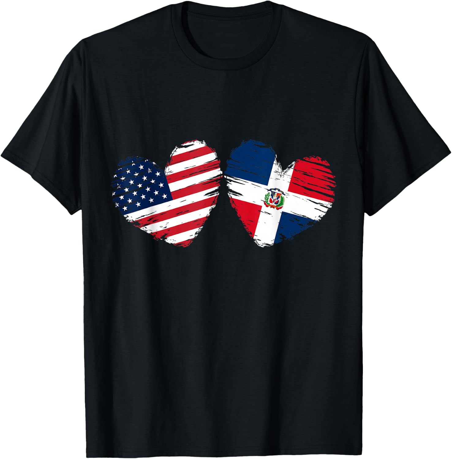 USA Dominican Republic Flag Heart Dominican American T-Shirt - T-Shirt | Black