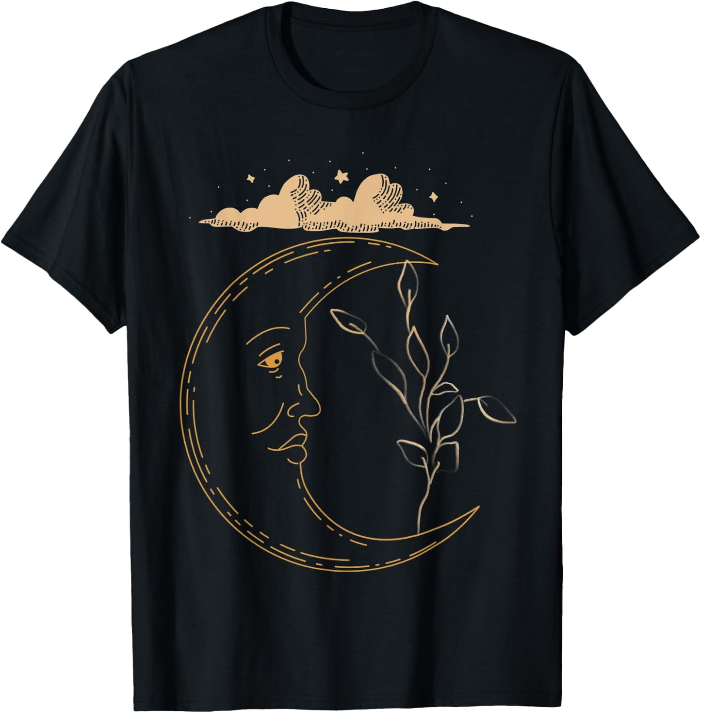 Celestial'd Gold Plant Moon T-Shirt - T-Shirt | Black