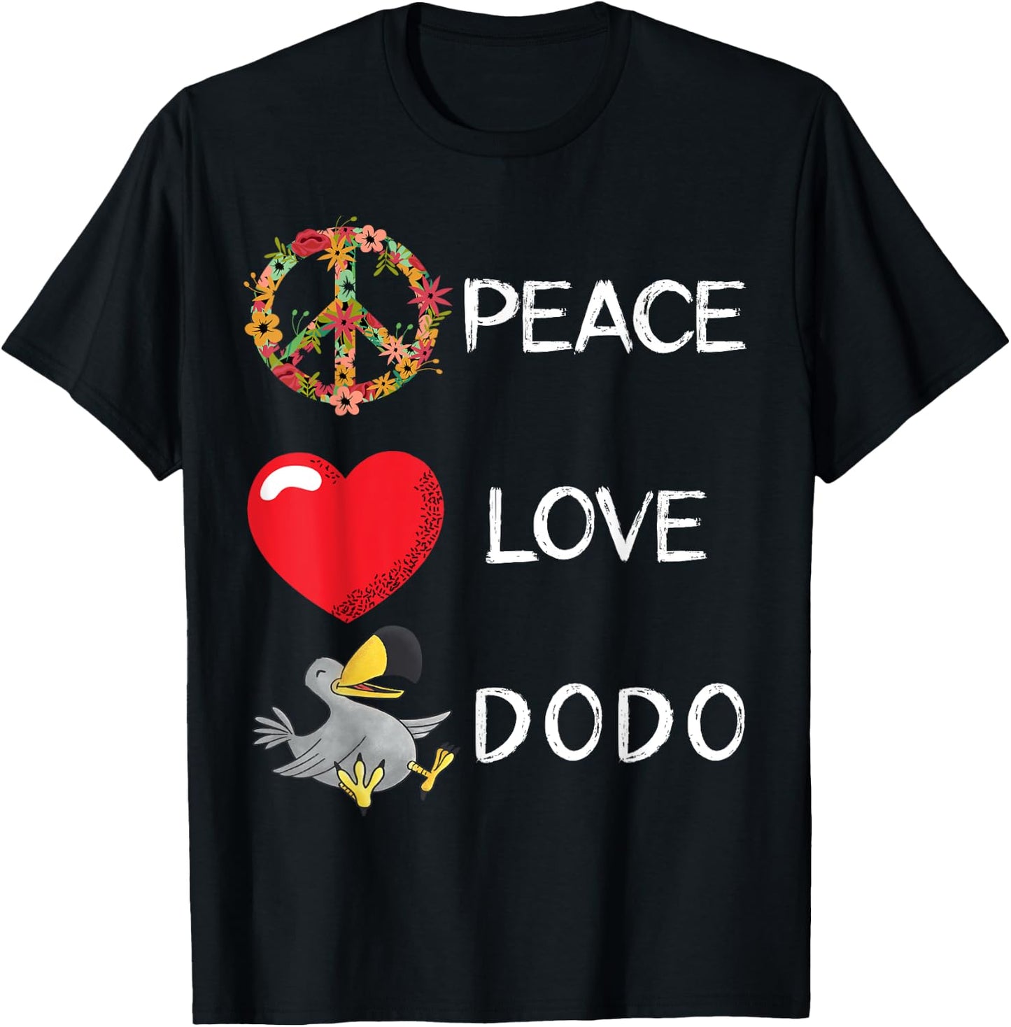 Dodo Bird Love Peace Extinct Flightless Dronte Bird Watcher T-Shirt - T-Shirt | Black