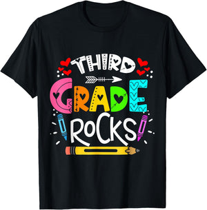 3rd Grade Rocks Rocking 3rd Grade Teacher T-Shirt - T-Shirt | Black
