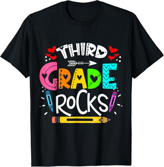 3rd Grade Rocks Rocking 3rd Grade Teacher T-Shirt - T-Shirt | Black