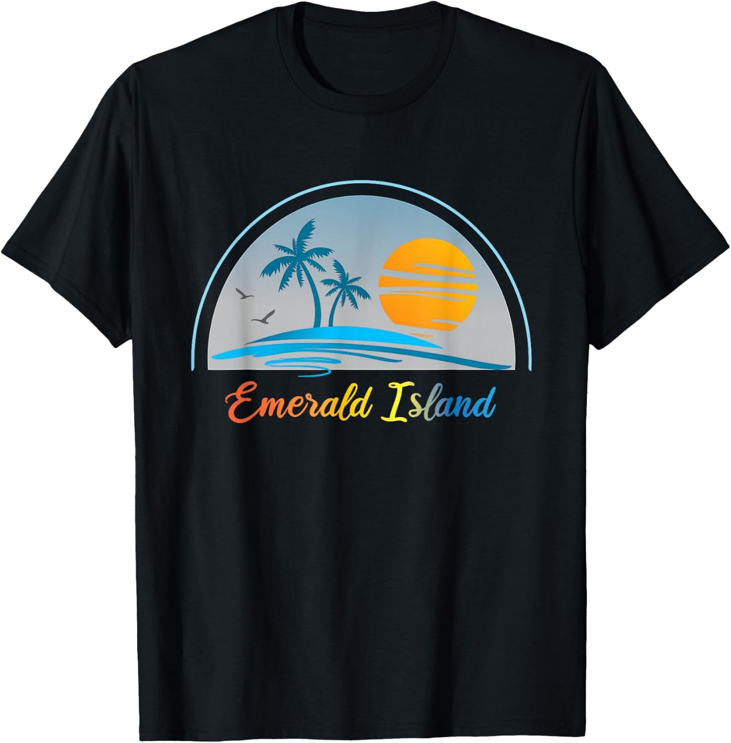 Emerald Island NC North Carolina Souvenir Palm Tree Surfer T-Shirt - T-Shirt | Black